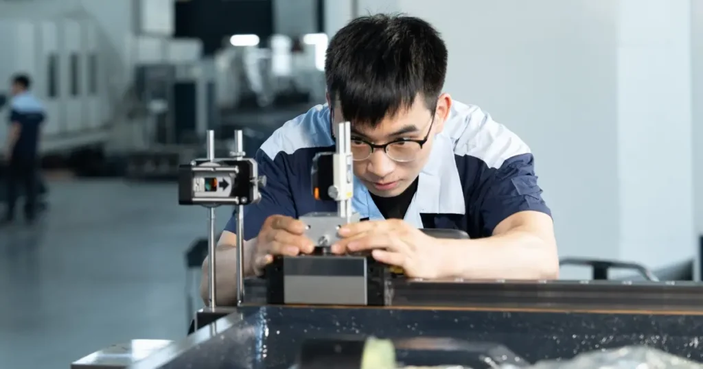Machine tool accuracy measurement setup using a laser interferometer along a CNC axis